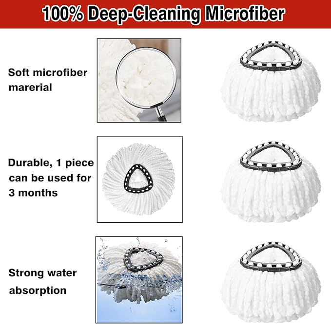 6 Pack White Spin Mop Replacement Heads, Mop Head Replacement 100% Microfiber, Deep Cleaning, Spin Mop Refill Replacement Head Compatible with 1-Tank System