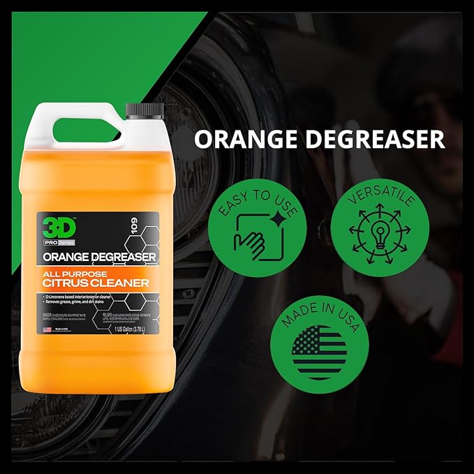 3D Orange Degreaser – Citrus-Based Car Cleaner for Oil, Grease, Grime & Adhesives – Water-Based, Non-Corrosive, Eco-Friendly, Interior & Exterior Use - 16 Fl oz