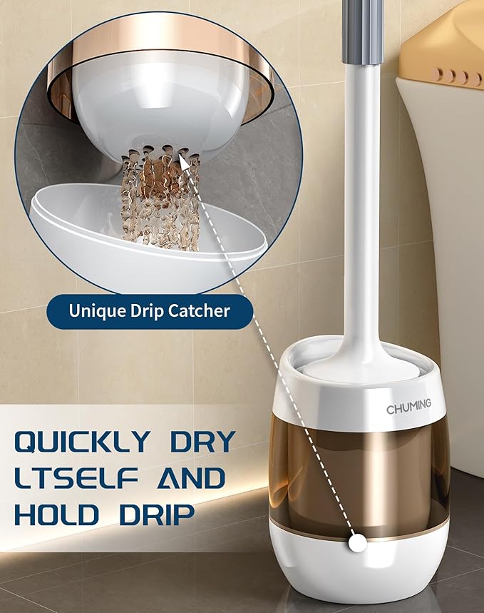 Toilet Brush and Holder Set, 2 Pack Wall-Mounted and Free-Standing Dual Use Toilet Scrubber with Half-Round Design, High-Density Bristle Head, Plastic Toilet Bowl Brush Cleaner for Bathroom