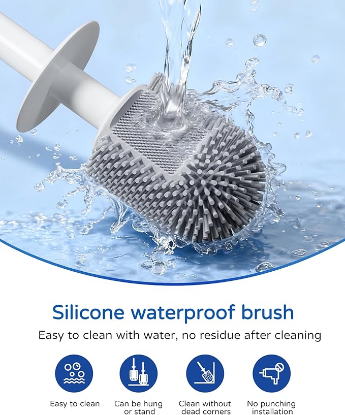 Toilet Brush and Holder Set for Bathroom, Deep Cleaning & No-Scratch Toilet Bowl Scrubber, Hygienic & Flexible Rubber Brush Head-for Modern Bathroom & RV