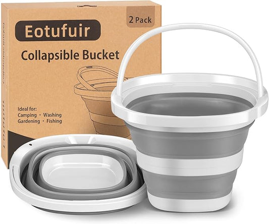 2Pack Collapsible Bucket 2.6Gal (10L) - Folding Bucket for Camping, Car Wash, Gardening, Cleaning & Outdoor | Portable Space-Saving Design with Handle, Easy to Carry & Store