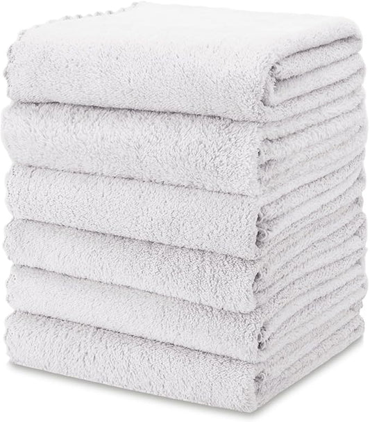 kimteny Kitchen Cloth Dish Towels, 13x28 Inches Premium Dishcloths, Super Absorbent Coral Velvet Microfiber Cleaning Cloths, Fast Drying Rags for Washing Dishes (13x28-6 Pack, White)