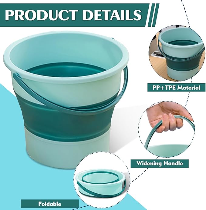 Collapsible Bucket 4.5 Gallon/17L Large Plastic Household Cleaning Mop Buckets Foldable Water Bucket for Car Wash Fishing Camping Beach (Green-Large)