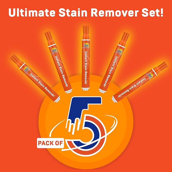 IBB Powerful Stain Remover for Clothes, Instant Spot Cleaning for All Laundry Tough Stains, Travel-Friendly & Portable Stain Remover Pen, Effective Stain Sticks, 5 Count