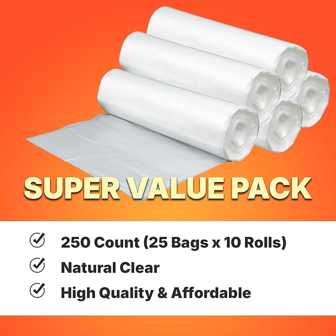 33 Gallon Trash Bags, 16 Micron High Density Pure HDPE Garbage Can Liners Bulk, 33" x 40", Natural Clear, 250 Count