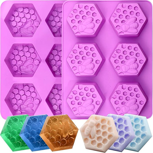 2 Pack Bee Soap Molds, 3D 6 Cavity Bee Silicone Soap Molds, Silicone Soap Mold for Homemade Soaps, Cakes, Jellies, Chocolates, Desserts, Ice Cube Tray (Purple)
