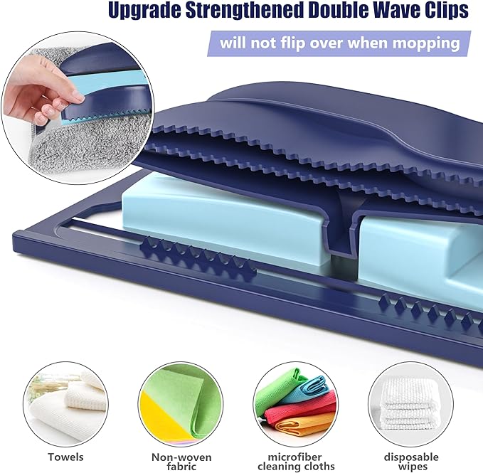 MEXERRIS Microfiber Floor Mop for Hardwood Laminate Tile Floor Cleaning: Stainless Steel Handle - 4 Reusable Flat Mop Refills and 1 Dirt Removal Scrubber Included - Dry Dust Mop Commercial Home Use