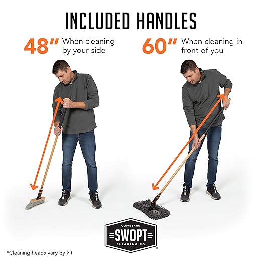 SWOPT 7-Piece Ultimate Indoor Kit — Includes 48” and 60” Wooden Handles, Dust Mop, Cotton Mop, Angle Broom, Flexible Duster, Window Squeegee, and Organizer — Everything You Need to Clean Indoors