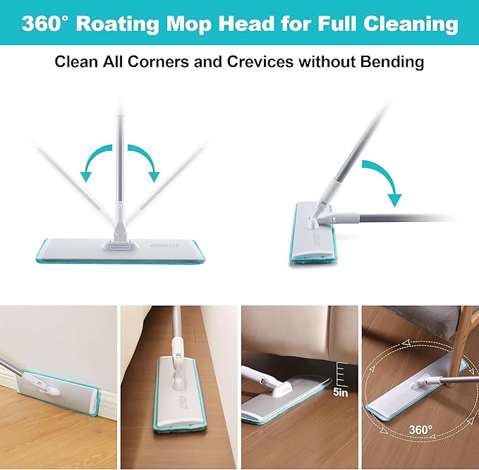 JOYMOOP 18 Inch Commercial Dust Mop for Hardwood Floors, Heavy Duty Industrial Wet Dry Mops with Telescopic Handle, Includes 5 Microfiber Mop Pads