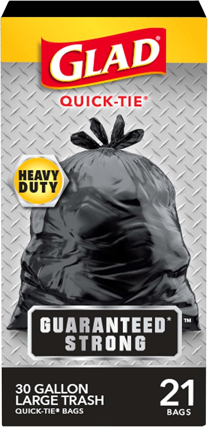 Glad Trash Bags, Strong Quick-Tie Large Garbage Bags - 30 Gallon - 21 Count (Package May Vary)