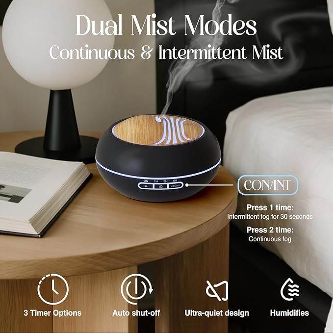 SALKING Essential Oil Diffuser 400ml, Diffusers for Essential Oils with 2 Mist Mode, Aromatherapy Diffuser Cool Mist Humidifier with 7 LED Night Light, Timer & Auto-Off, Large Room Diffuser (Black)