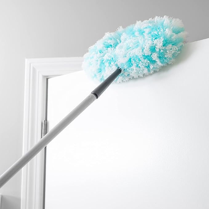 Fuller Brush Fuzzy Fan Duster – Dust & Clean Ceiling Fans, Walls, Woodwork – Polystatic & Microfiber Grabs & Holds Dust, Lint, Cobwebs & Dirt - Fan Duster with Handle (Teal)