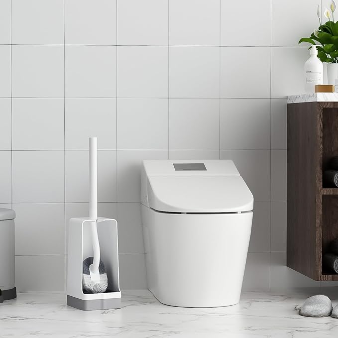 Marbarsse Bathroom Toilet Bowl Brush and Holder, Curved Design Dismount Toilet Brush for Deep Cleaning Under Rim, Best Toilet Brush Set, CompactToilet BowlCleaner Brush for Bathroom, 1 Pack