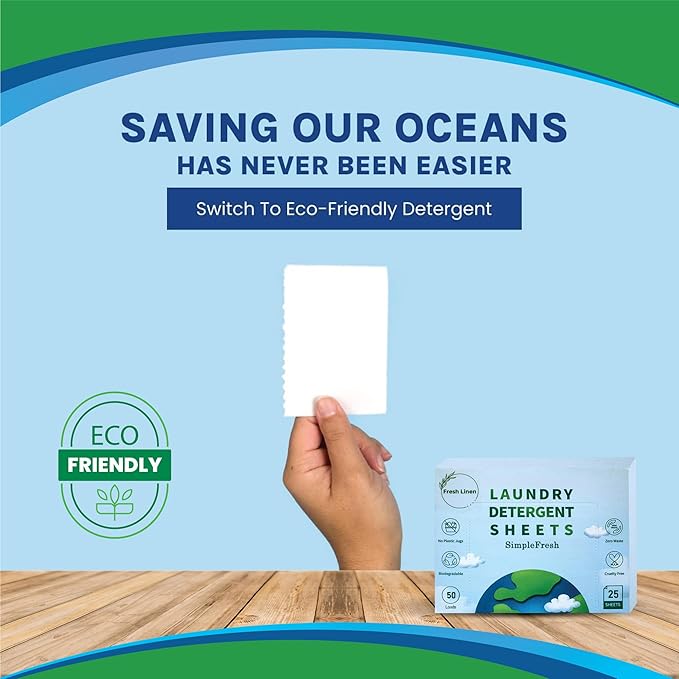 25 Laundry sheets 50 loads | Fresh Linen scent - Laundry Detergent Sheets, Eco-Friendly, Plant-Based, Hypoallergenic, No Plastic Jug Kindly (Fresh Linen)