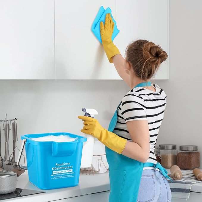 Vesici 6 Sets 3 Quart Cleaning Bucket with Microfiber Cleaning Cloths Small Sanitizing Square Bucket Detergent Plastic Utility Pail with Handle for Household Restaurant Office School Use (Colorful)