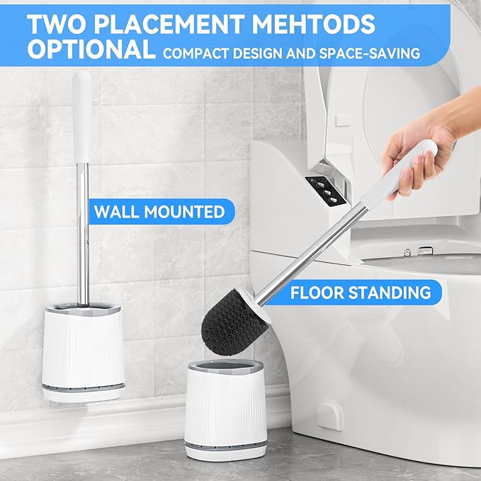 TRENTI Toilet Brush, Toilet Brush and Holder Set, Bristles Toilet Bowl Brush Head with Ventilated Holder, Wall Mounted Compact Toilet Brush Set for Bathroom Deep Cleaning (1, White)