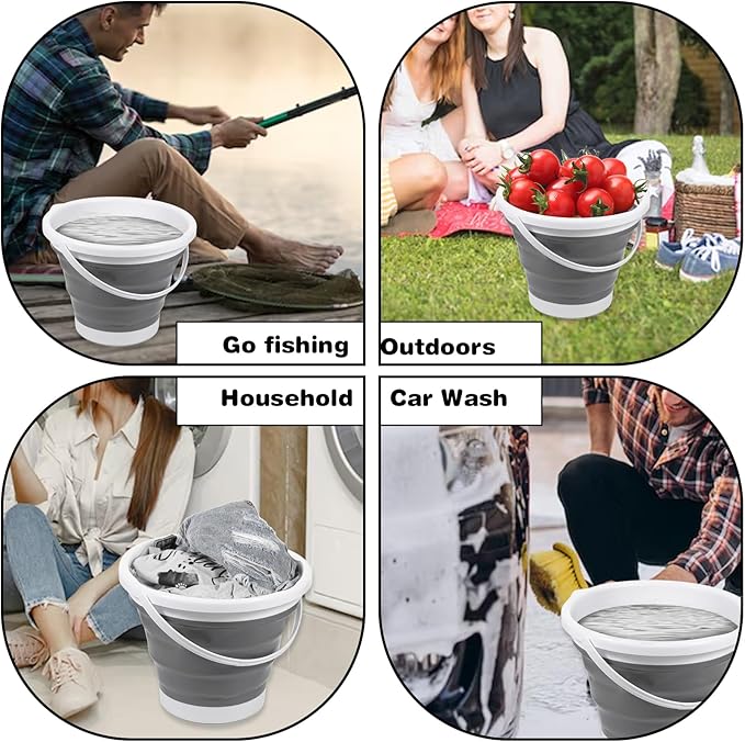 2pcs Collapsible Bucket with Handle, 10L (2.6 Gallon) Foldable Portable Plastic Mop Cleaning Bucket Household Water Supplies for Indoor Outdoor Camping Fishing Garden Car Wash