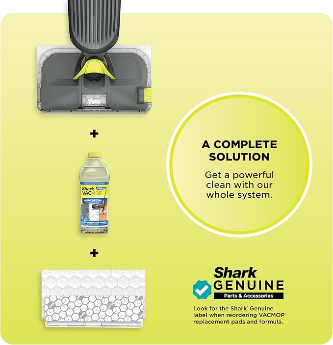 Shark VACMOP Cordless Hard Floor Cleaner, Vacuum and Spray Mop, Powerful Suction, Lightweight, LED Headlights, Includes 4 Disposable Pads, 12oz Multi-surface Cleaning Solution, Gray, VM252