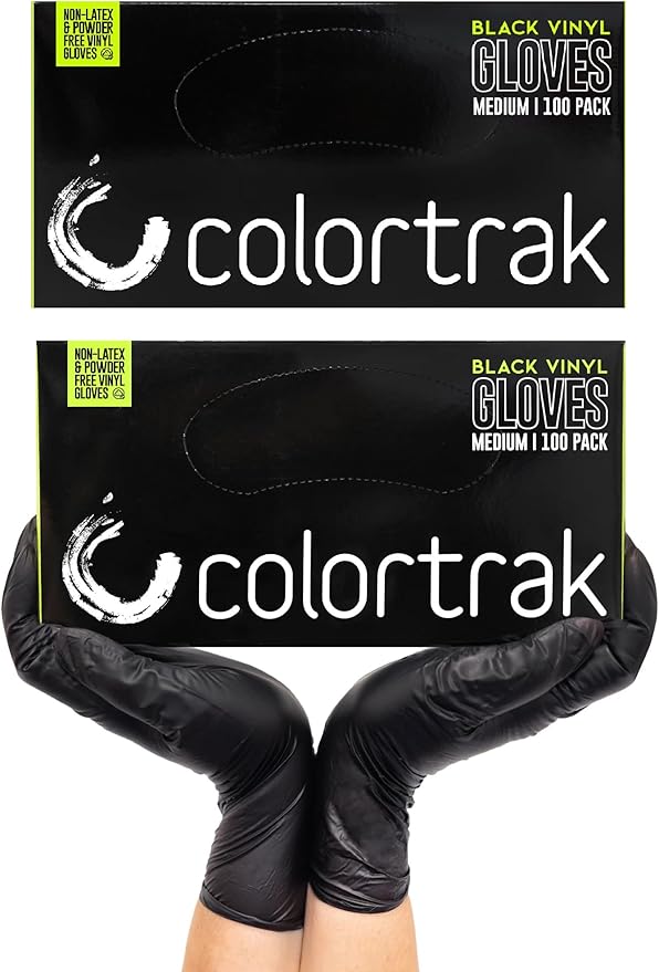 Colortrak Disposable Vinyl Gloves, Single-Use, Latex-Free, Powder-Free, Ambidextrous, Black