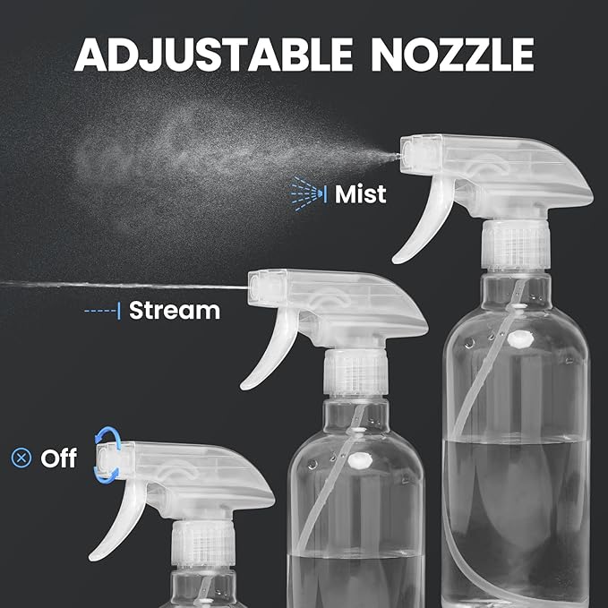 DIYSELF 2 Pack Spray Bottles for Cleaning 16 oz/500 ml Water Empty Spray Bottle Heavy Duty Plastic Clear Squirt Mist Spray Bottles for Hair Plants Pets Alcohol Lab Sprayer Bottle