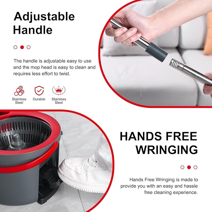 360° Spin Mop and Bucket Set Quick-Dry Technology,Mop and Bucket with Wringer Set for Home & Kitchen,Wet/Dry Floor Cleaning Kit with 4 Microfiber Mop Heads & Adjustable Handle