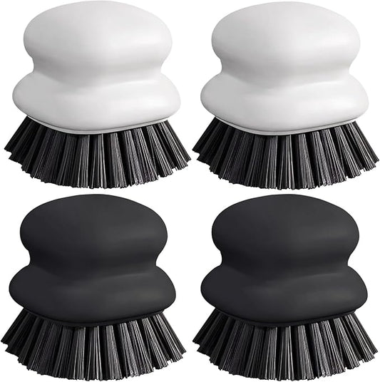 Dish Brush with Handle, Kitchen Scrub Brushes for Cleaning, Dish Scrubber with Nylon bristles for Sink, Pots, Pans(2Pack Black +2Pack White)