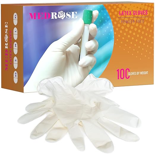 MedRose Large Latex Gloves - 1000 Count Rubber Gloves - Disposable Gloves Powder Free, Waterproof, White