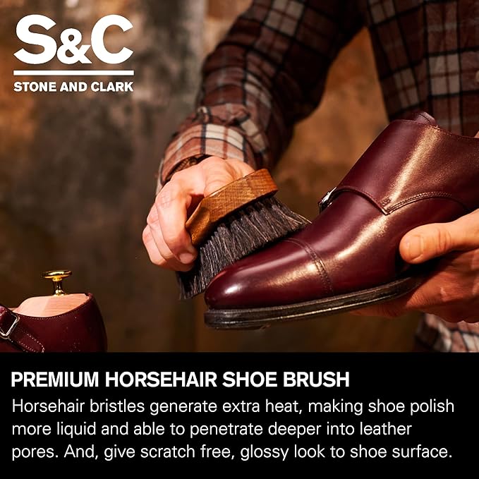 Premium Beige Horse Hair Brush - Horse Hair Shoe Brushes for Polishing, Cleaning & Buffing Leather Shoes - Boot Brush with Soft Bristles, Comfy Grip - Shoe Polish Brush Made of Beech Wood