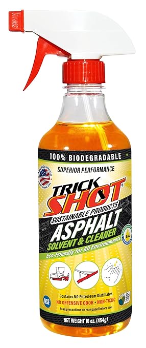 Trick Shot Asphalt Solvent and Cleaner - Biodegradable Industrial Degreaser for Paving Equipment & Tools - Eco-Friendly Remover of Tar, Tack, Sealcoating Oil, & Bitumen, Made in USA (1-Pack)