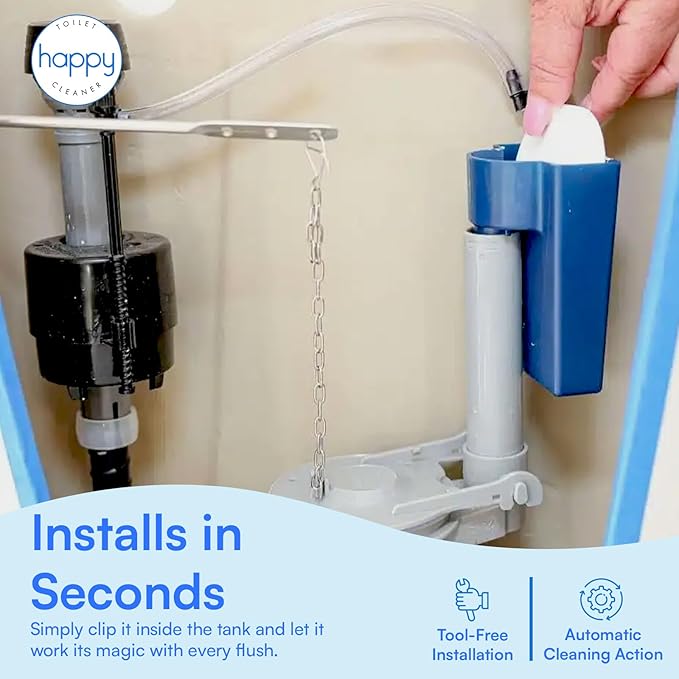 Happy Toilet Cleaner – Self-Cleaning Toilet System | Easy Install Toilet Tablet Holder for a Deep Clean with Every Flush | Made in the USA