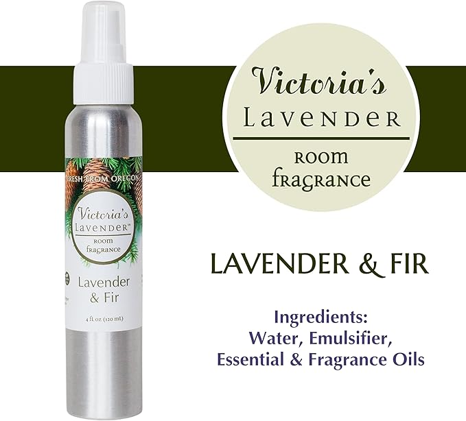 Victoria's Lavender Room Spray, All Natural Home Atmosphere Essential Oil Concentrated Room Spray Air Freshener, Bathroom Odor Eliminator, Luxury Spray Made in the USA, Lavender & Fir - 1 Pk (4 Fl Oz)