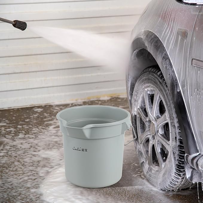 14 Quart Round Utility Bucket with Handle, Round Plastic Bucket for Cleaning, Gray, 6 Packs