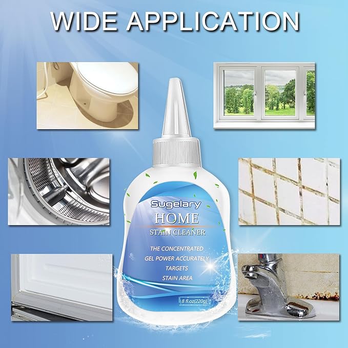 Sugelary Mold Stain Cleaner Gel, 8 Fl oz All-Purpose Gel with Brush for Home Use on Washing Machine Gasket, Bathroom Grout, Sink, Shower, Caulk, and Front Loader Seal