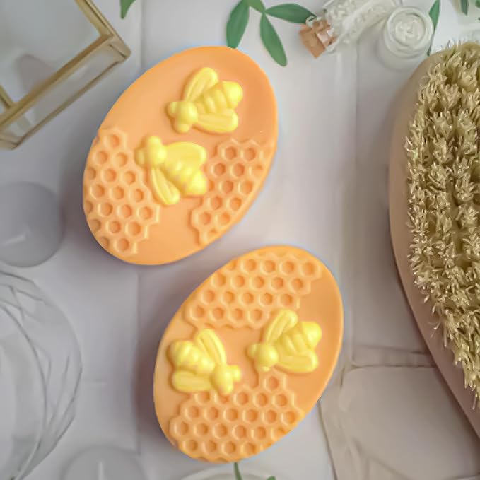 2PCS Oval Bee Silicone Soap Molds, 3D Honeycomb Shape Soap Molds, 6 Cavity Honeycomb Silicone Molds for Homemade Soaps, Beeswax, Resin, Bath Bomb, Cake, Chocolate, Bakeware (Purple)