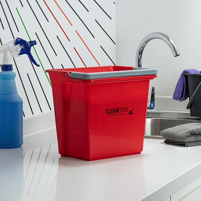Restaurantware-Clean Tek Professional 6 Quart Cleaning Bucket, 1 Utility Pail with Handle - Heavy-Duty, Portable, Red Plastic Washing Pail, Perfect for Household, Outdoor, Car Wash and More