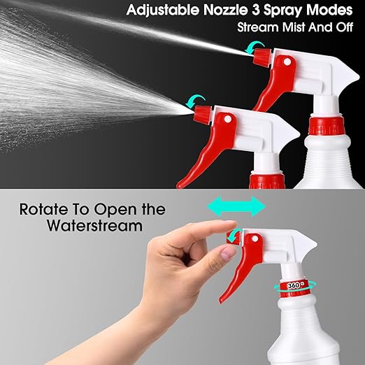 Yinder 18 Pcs 16 Oz Plastic Spray Bottle Bulk Empty Refillable Spray Bottles for Cleaning Solution Leak Proof Water Sprayer with Adjustable Nozzle Mist/Stream Mode(Red,Blue,Green,Yellow,Whtie,Black)