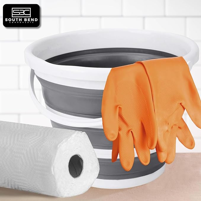 South Bend Components 2.6 Gallons Collapsible Bucket with Handle, Space Saving Design Portable Foldable Water Pail for Indoor/Outdoor, Mop, Boating, Camping, and Fishing (1-Pack)