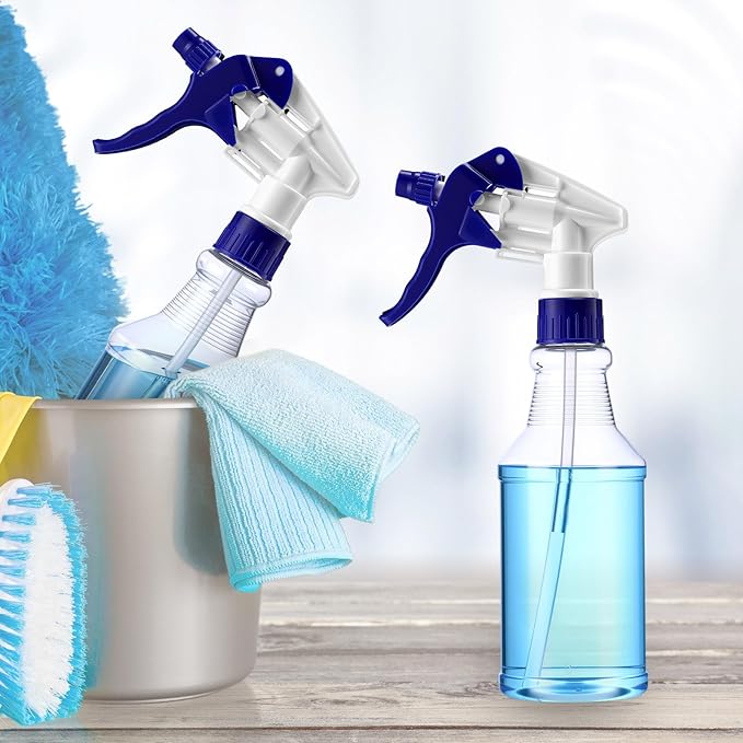 10 Pack Spray Bottles 16 oz Empty Water Spray Bottles for Cleaning Heavy Duty Refillable Squirt ‌container with Measurements Adjustable Nozzle for Household(Blue and White,Clear Style)