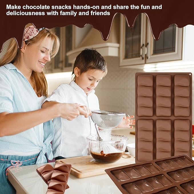 2 Packs Silicone Chocolate Bar Mold, Non Stick Dubai Pistachio Knafeh Chocolate Molds, Break Apart Design 6 Cavities Candy Bar Mold, Dubai Pistachio