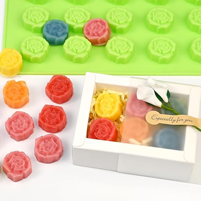 24 Cavity Rose Mold Silicone, Non-Stick Flower Molds Silicone, Reusable Rose Chocolate Mold for Cake Chocolate Candy Cupcakes Pudding Ice Cube Soap Making