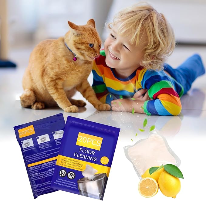 Hard Floor Cleaner, Lemon Fresh Scent, 20 count (1 Packet) | Made From 97% Natural Ingredients | For Use On All Types Of Hard Floors | Perfect For Use With Mop Buckets (Lemon)