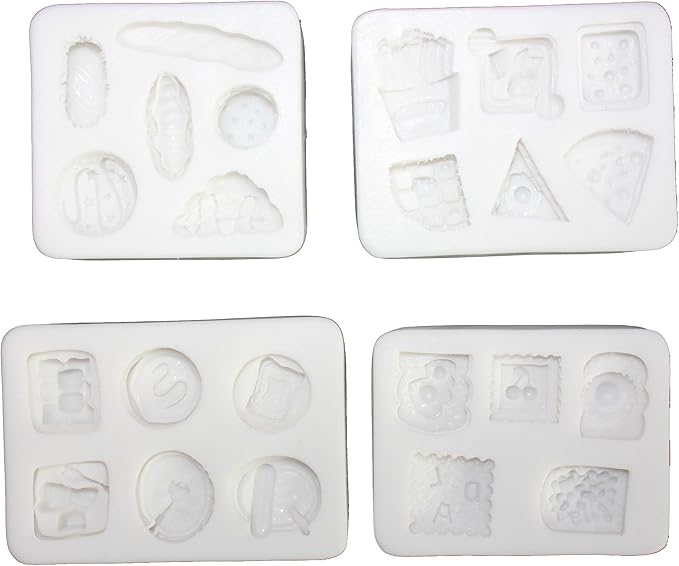Lovely Small Items Silicone Fondant Molds Set For Cake Topper, Gumpaste, Candy & Chocolate, Polymer Clay and More (Rectangle Food Items)