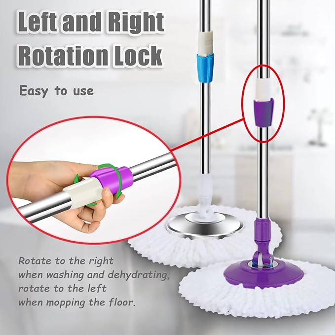 Spin Mop Replacement Mop Handle, 49-inch 360 Degrees Rotating Telescopic Replacement Mop Stick with Stainless Steel Disc for Spin Mop Bucket Cleaning System (Stainless Steel Disc, Blue)