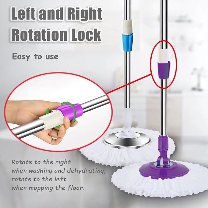 Spin Mop Replacement Mop Handle, 49-inch 360 Degrees Rotating Telescopic Replacement Mop Stick with Reinforced Plastic Disc for Spin Mop Bucket Cleaning System (Plastic Disc, Red)