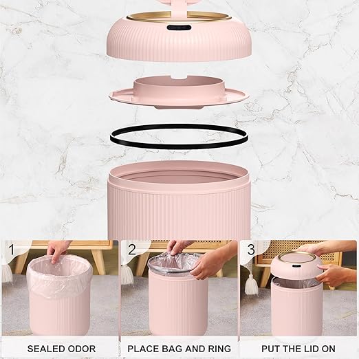 Smart Bathroom Trash Can with Lid，3 Gallon Bathroom Garbage Can Automatic Touchless，Motion Sensor Trashcan, Baby Diaper Trash Bin, Mini Pink Waste Basket for Bedroom, Kitchen, Restroom, Office