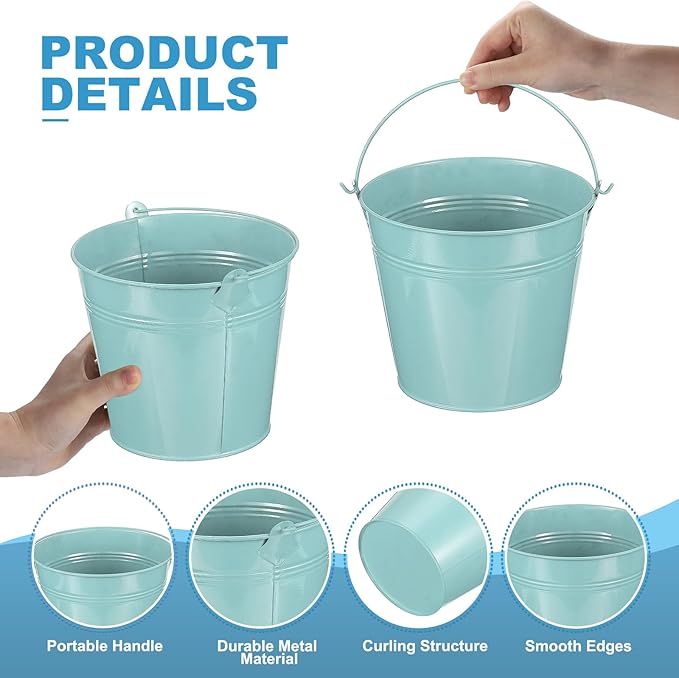 PATIKIL 5.9"x5.1" Small Metal Buckets with Handle, 6 Pcs Mini Galvanized Bucket Colorful Easter Buckets for Crafts Party Favors Decoration, Dark Blue