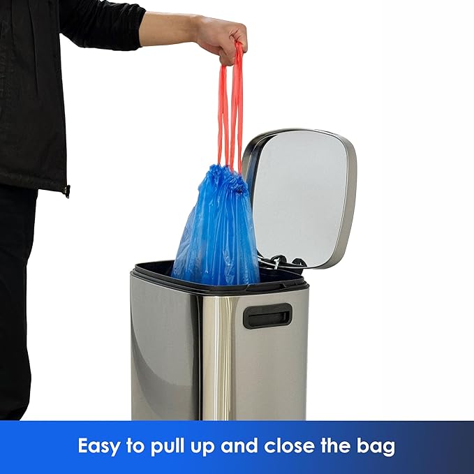 13 Gallon Recycling Trash Bags, Unscented 200 Count Drawstring Tall Kitchen Garbage Bags, Pre-Separated, Ultra Strong, Leakproof, Sturdy, Translucent Blue