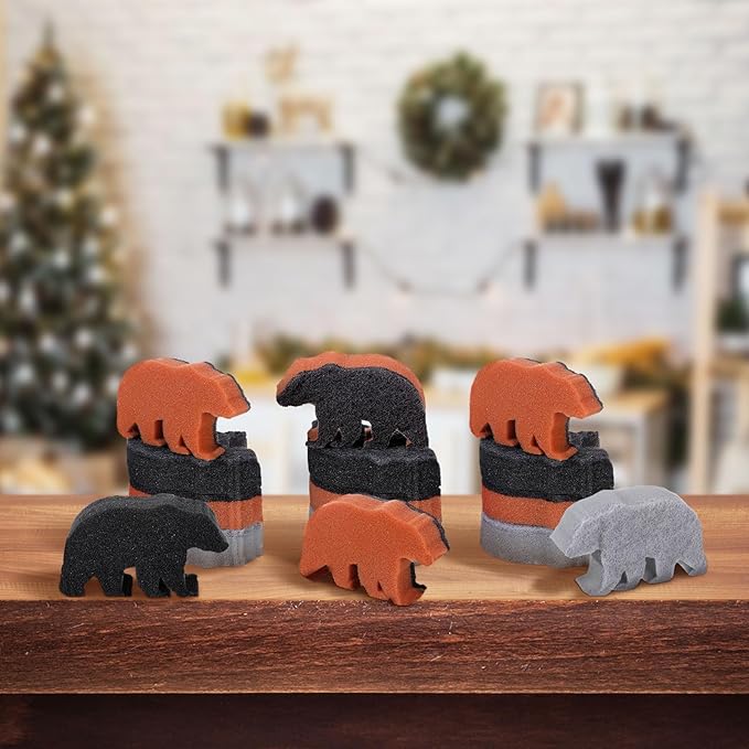 Tioncy 12 Pack Rustic Bear Kitchen Sponges Bulk Dual Sided Scrubber Brown Black Bear Sponges Dishwashing Kitchen Cleaning Accessories for Funny Christmas Holiday Household Supplies
