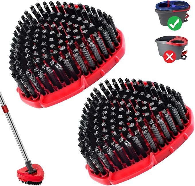2 Pack Upgrade Scrub Brush Replace Heads Compatible with O Cedar EasyWring RinseClean 2 Tank Spin Mop, Scrubber Brush Mop Head for Ocedar Mop Scrub Brush of Hard Bristle to Floor Clean, Not for 1 Tank