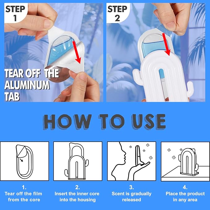 Air Freshener for Home, 2 Pack, 2 Refill, Linen Scent, Odor Eliminator, Up to 120 Days, Cactus-shaped Freshener for Closet Bathroom, Cute Home Decor, White and Green